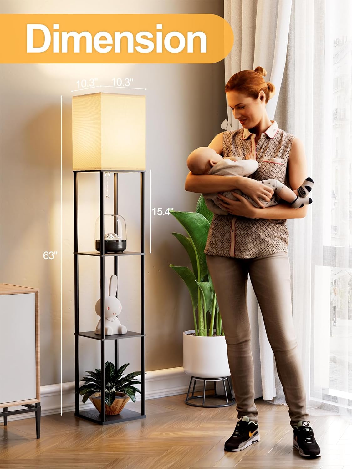 Floor Lamp with Shelves for Living Room